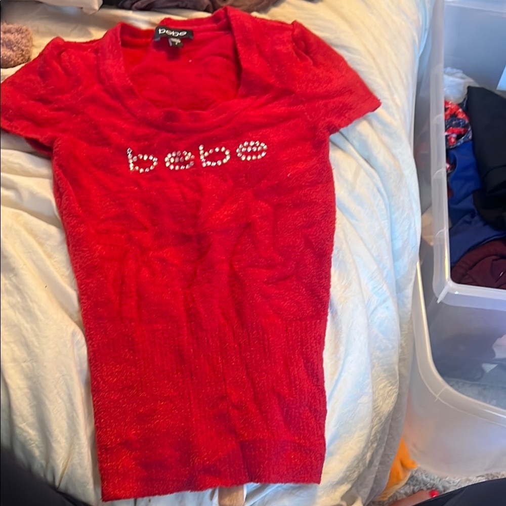 Bebe Red Short Sleeve Top
